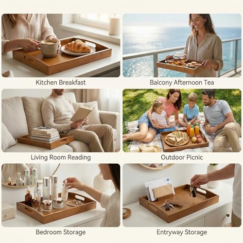 Bamboo Serving Tray with Handles (2 Count)