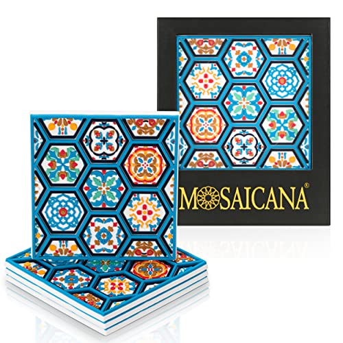 Blue Tile Colored Coasters Set of 4