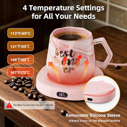 Coffee Mug Warmer Best MOM Ever Mug Heated Cup Set Women Mother Day for Mom