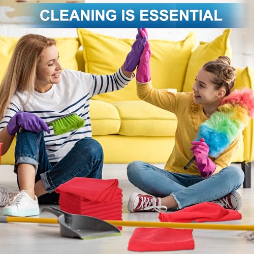 100 Pack 12'' x 12'' Microfiber Cleaning Cloths Reusable Cleaning Rags Bulk Microfiber Towels Softer Highly Absorbent Washcloths for House Kitchen Car Window
