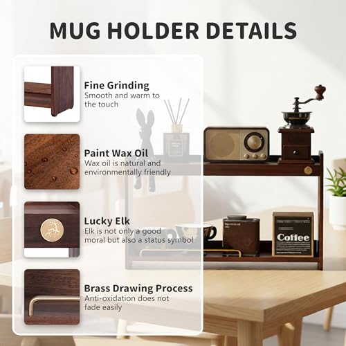 Wooden Cup Holder 2 Tier Walnut Shelf Organizer