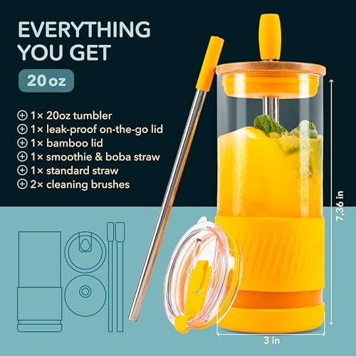 Glass Cups With Lids and Straws