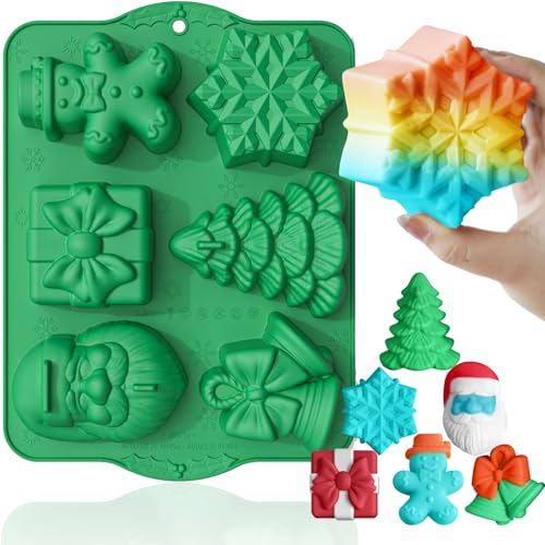 Large Christmas Silicone Molds for Baking Cake Muffins Oven Safe Freezing Soap Candle Cocoa Bomb Food Grade Tray