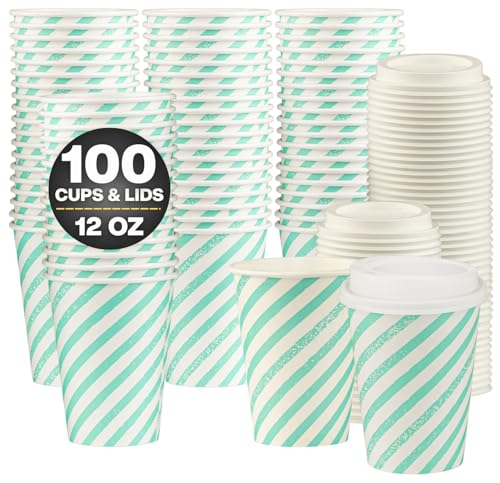 Disposable Coffee Cups with Lids (100 Count)