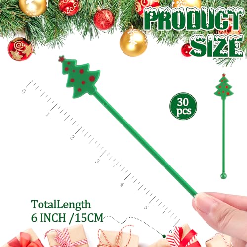 30 Pcs Christmas Drink Stirrers Christmas Tree Stir Sticks (30 Count)