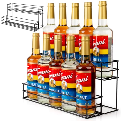 10 Bottle Capacity Coffee Syrup Organizer 2 Tier Coffee Syrup Stand Shelf for Coffee Bar Kitchen Small Wine Rack for Bar Family Storage for Syrup Wine Dressing (10 Count)