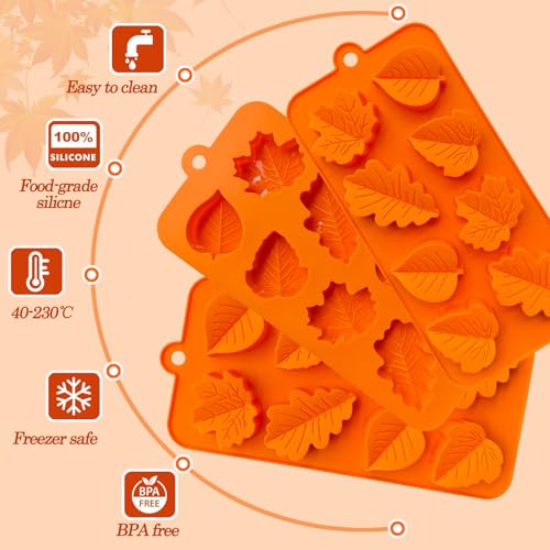 3Pack Fall Chocolate Mold.Maple Leaf Silicone Candy Mold Thanksgiving Ice Cube Molds Autumn Theme Thanksging Baking Molds for Jello Soap Candle Cake Cupcake Decoraion (3 Count)