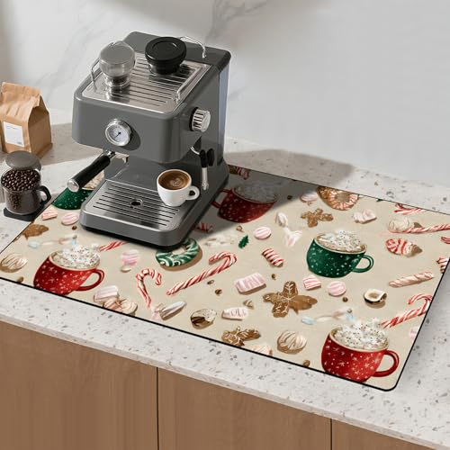 Coffee Bar Mat Absorbent Dish Drying Mat Cuttable Hide Stain Draining Table Pad for Kitchen Counter Coffee Bar Accessories