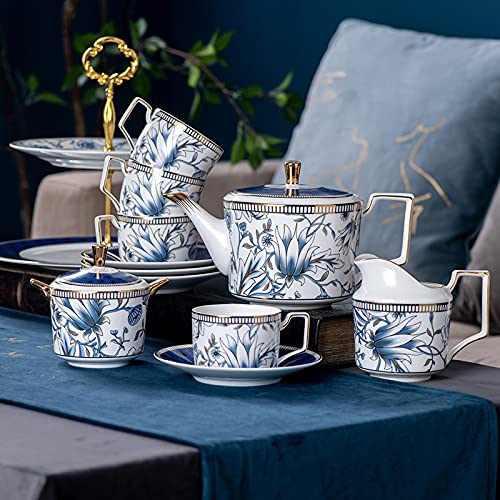 Utility 11 Pieces Tea Sets for Adults Tea Cup and Saucer Gift Set Bone China Tea Sets Wedding Tea Service Ceramic Coffee Cups Set Tea Cup and Saucers Teapots