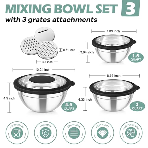 Mixing Bowls 3PCS Stainless Steel Serving Salad Bowls (3 Count)