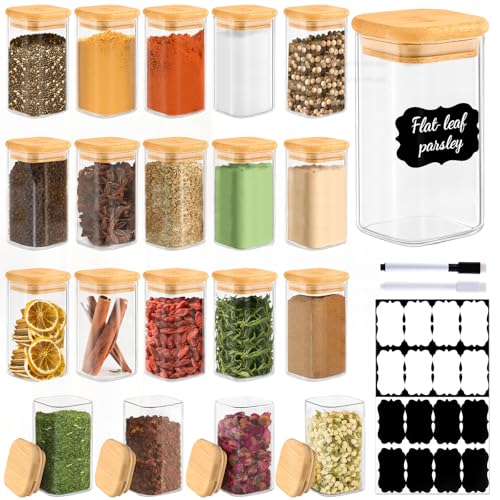 20 Pack 8 oz Square Glass Spice Jars with Lids and Labels (20 Count)