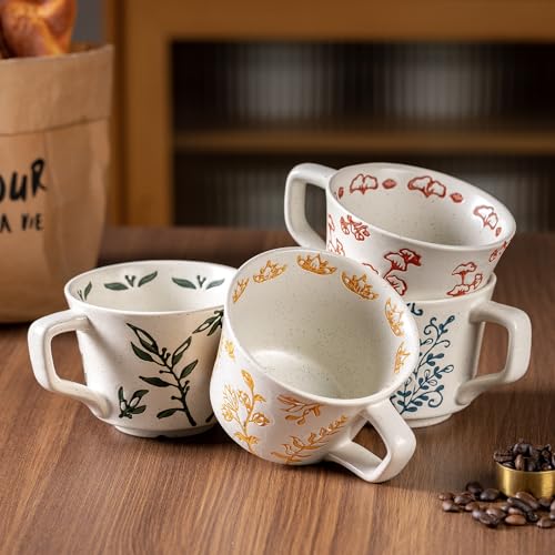 Ceramic Mugs 11 oz Unique Luxurious Cups Set of 4