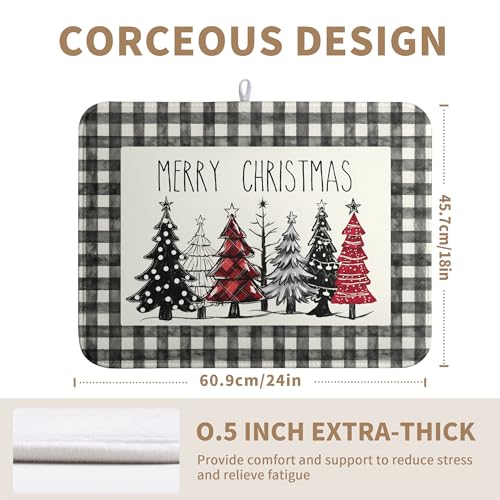 Merry Christmas Dish Drying Mat Buffalo Plaid Large Kitchen Mats Dish Drying Pad Xmas Christmas Tree Absorbent Dish Dryer Mat for Kitchen Countertops Microfiber Drainer Pad Dish Drying Mats