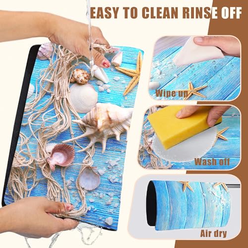 Summer Sea Shells Starfish Coffee Mat Absorbent Dish Drying Mat for Kitchen Counter Hide Stain Rubber Backed Coffee Bar Accessories 11.8 x 19.7 Inch Fit Under Espresso Machine
