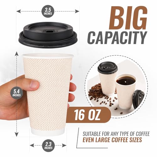 16 oz Natural Cream Disposable Coffee Cups with Lids (80 Count)