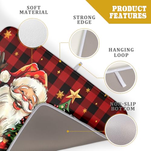 Merry Christmas Santa Claus Red Buffalo Plaid Dish Drying Mat for Kitchen Counter