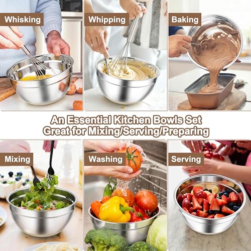 Mixing Bowls Stainless Steel Salad Bowls with Lids (6 Count)