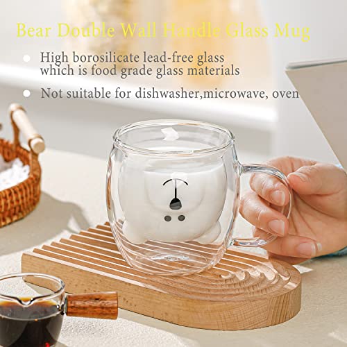Bear Cute Mugs Kawaii Double Wall Glass Coffee Tea Mill Yogurt Cup Funny Novelty Gift for Women Her Friends Office Birthday Christmas
