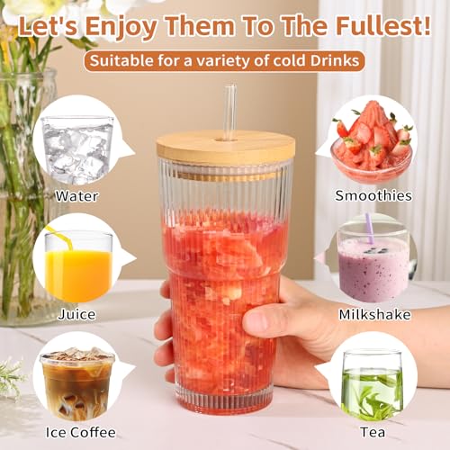 20oz Glass Cups with Lids and Straws