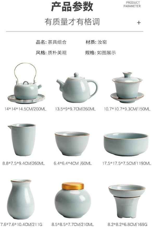Sky Blue Ru Kiln Gongfu Tea Set, Ceramic Teapot and Gaiwan-suit2