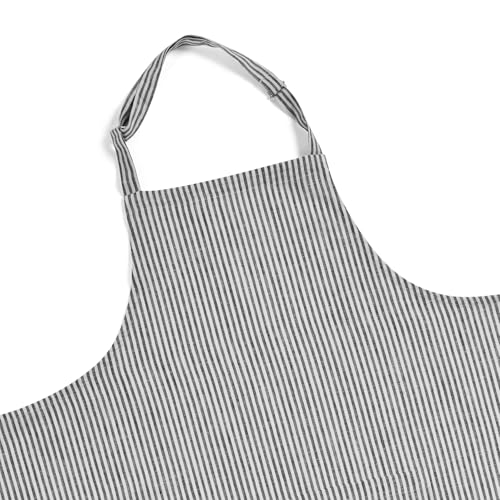 100% Pure Linen Full Midi Bib Apron Black and White