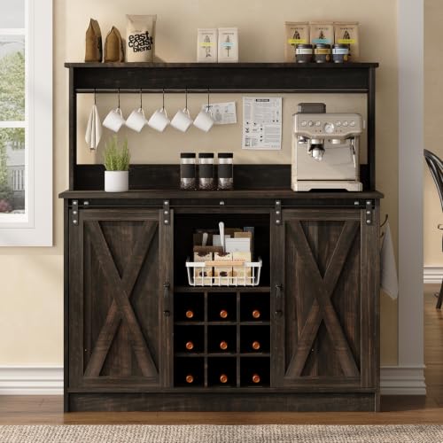 47" Farmhouse Coffee Bar Cabinet with Storage Hutch