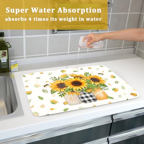 Sunflower Vases Dish Drying Mat for Countertop