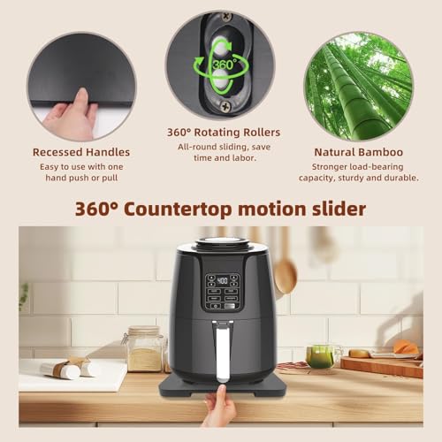 360° Rolling Tray Bamboo Appliance Slider for Kitchen Appliances