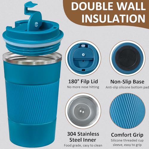 4 Pack Insulated Coffee Mug with Lid 12oz Travel Coffee Tumbler Stainless Steel Reusable Coffee Cups Thermal Coffee Mug for Hot and Iced Cold Drinks (4 Count)