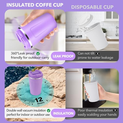 12 oz Double Wall Insulated Vacuum Travel Coffee Mugs with Flip Lid Bulk 2 Pack (2 Count)