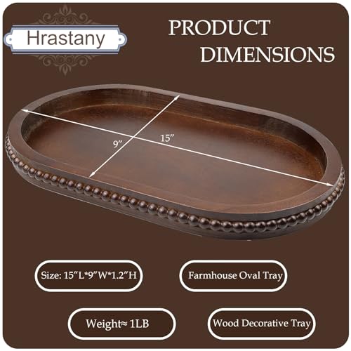 Oval Wood Decorative Tray with Wooden Beads