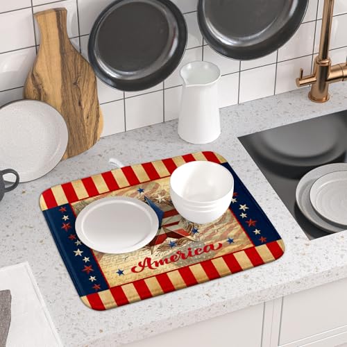 4th of July God Bless Dish Drying Mat for Kitchen Counter
