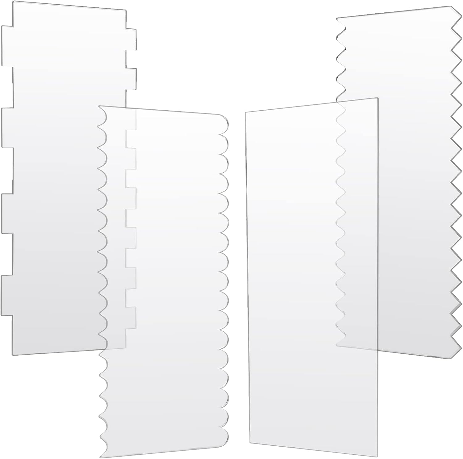 JOERSH 4pcs Acrylic Cake Scrapers Clear Combs Icing Frosting Buttercream Edge Smoother for Mousse Butter Cream Decoration