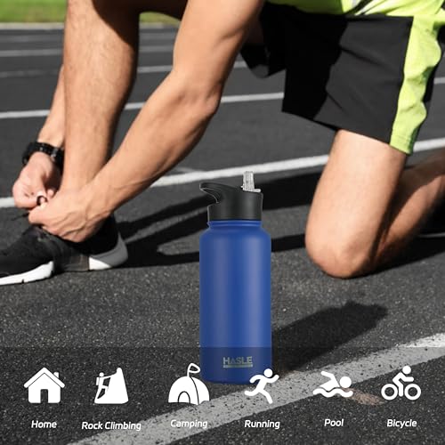 32 oz Insulated Water Bottle Stainless Steel Double Walled Vacuum Sports Water Bottle with 2 Lids