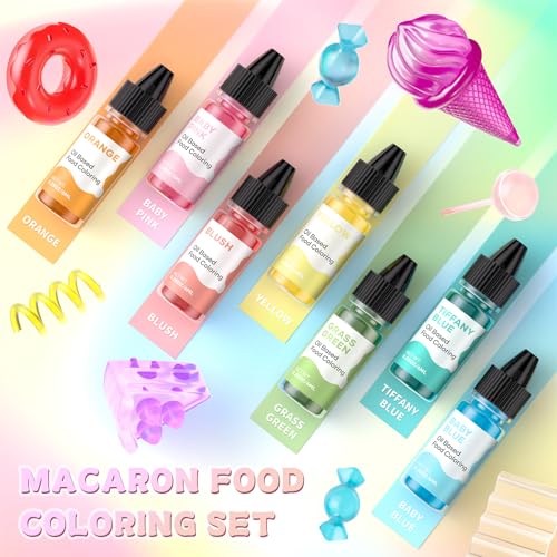Oil Based Food Coloring for Chocolate Macaron Oil Edible Food Dye Set for Halloween Baking Royal Icing Cookie Supplies Gluten Free 7x6ml Food Grade Food Color Kit (2.8 Fl Oz)