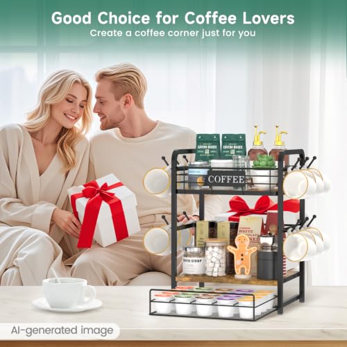 Coffee Bar Organizer Station Shelf Mug Holder
