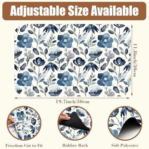 Blue Flowers Dish Drying Mat for Kitchen Counter Coffee Mat Hide Stain Absorbent Dish Drainer Rack Pad with Non