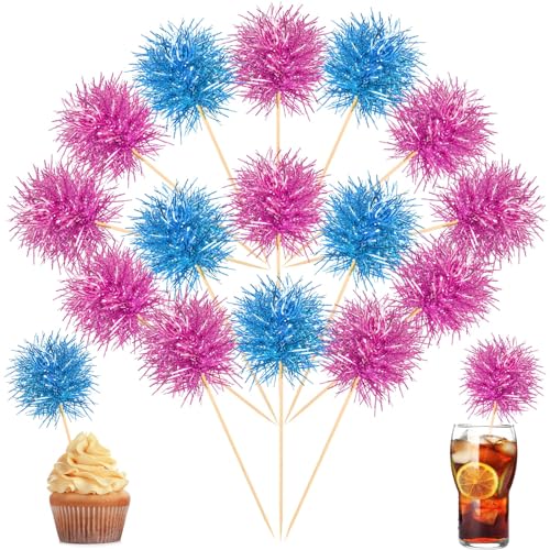 100 Pcs Foil Firework Cupcake Toppers Sparkle Tinsel Cake Toppers Cake Decoration Cocktail Fruit Toothpick for Christmas Birthday Wedding Graduation Party Decoration