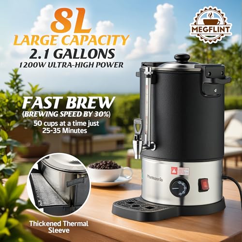 50 Cup Commercial Coffee Urn Stainless Steel Double Insulated Coffee Maker with Percolator System & Temp Control Function
