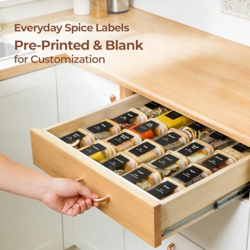 Glass Spice Jars with Labels 4 oz 12 Pack Small Square Bamboo Lids (12 Count)