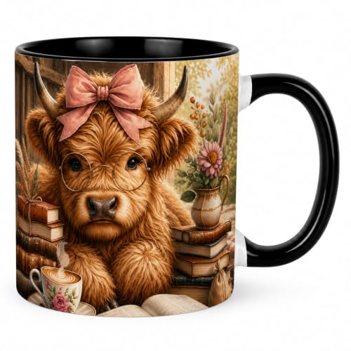 Highland Cow Coffee Mug Gift for Book Lovers