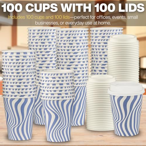 Disposable Coffee Cups with Lids (100 Count)