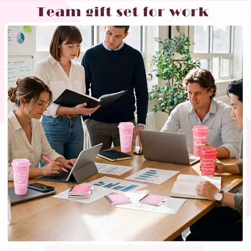 12 Set 48 Pcs Team Appreciation Gift Set Inspirational Employee Appreciation Gift Bulk 16 oz Coffee Cups with Team Notebook Pen Keychains for Staff Teacher (12 Count)