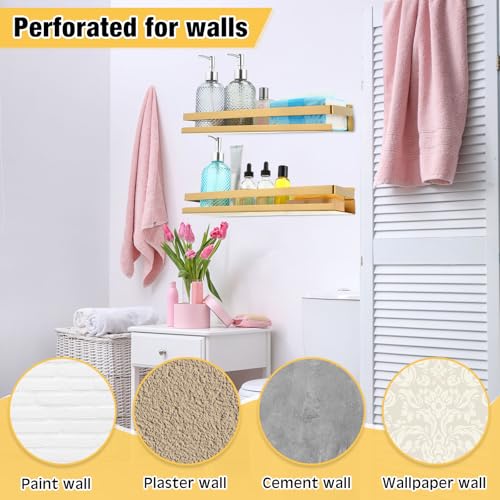 2 Pieces Stainless Steel Shelf Bathroom Shower Floating Shelves Wall Mounted Shower Caddy Basket Shelf Storage Organizer Shelves for Bathroom (2 Count)