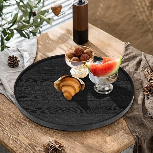 16 inch Round Solid Wood Serving Tray Extra Large Tea Coffee Snack Food Meals Serving Plate Non