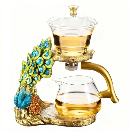 Lazy Kungfu Glass Tea Set Heat Resistant Semi Automatic Drip Rotating with Infuser Magnetic Teapot Set for Gongfu Tea Making Ideal