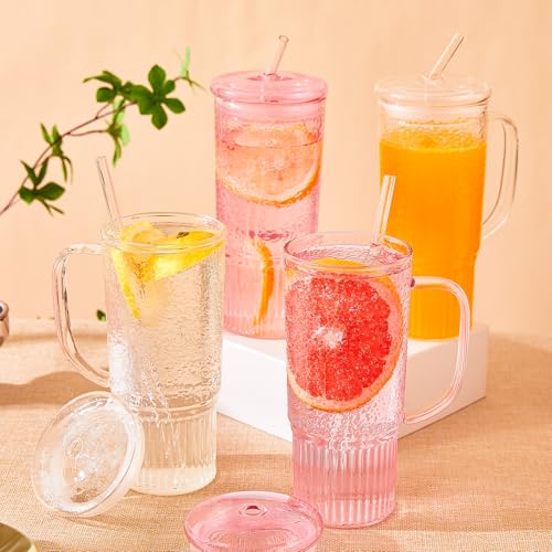 Glass Cups with Lids and Straws (2 Count)