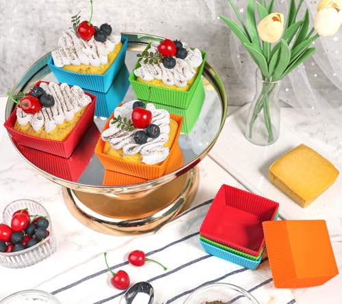 3.5 Inch Jumbo Baking Cups Reusable Silicone Square Cupcake Liners Non (8 Count)