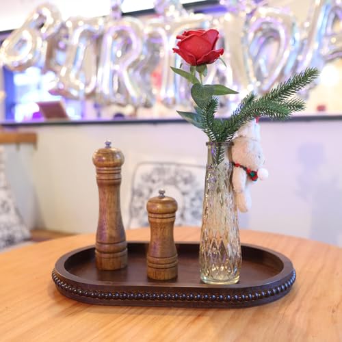 Oval Wood Decorative Tray with Wooden Beads