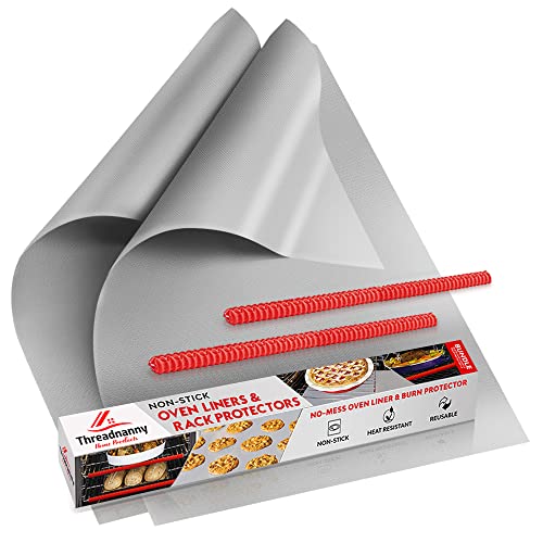 Oven Liners for Bottom of Oven 17"x 25" and Silicone Rack Guards Red 14"